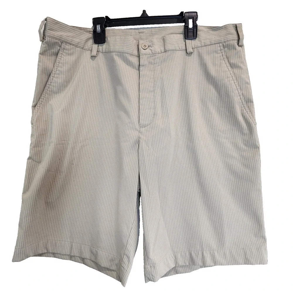 Nike‎ Fit Dri Chino Golf Shorts Mens Sz 36 Beige Stripe Stretch Casual Comfort